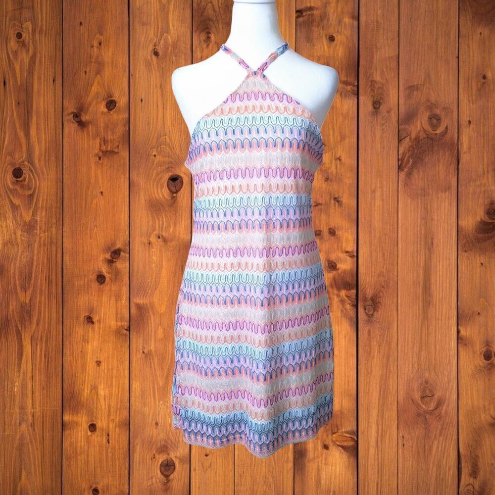 Divided H&M Women's Medium Multicolor Crochet Halter Neck Mini Dress Beach NEW